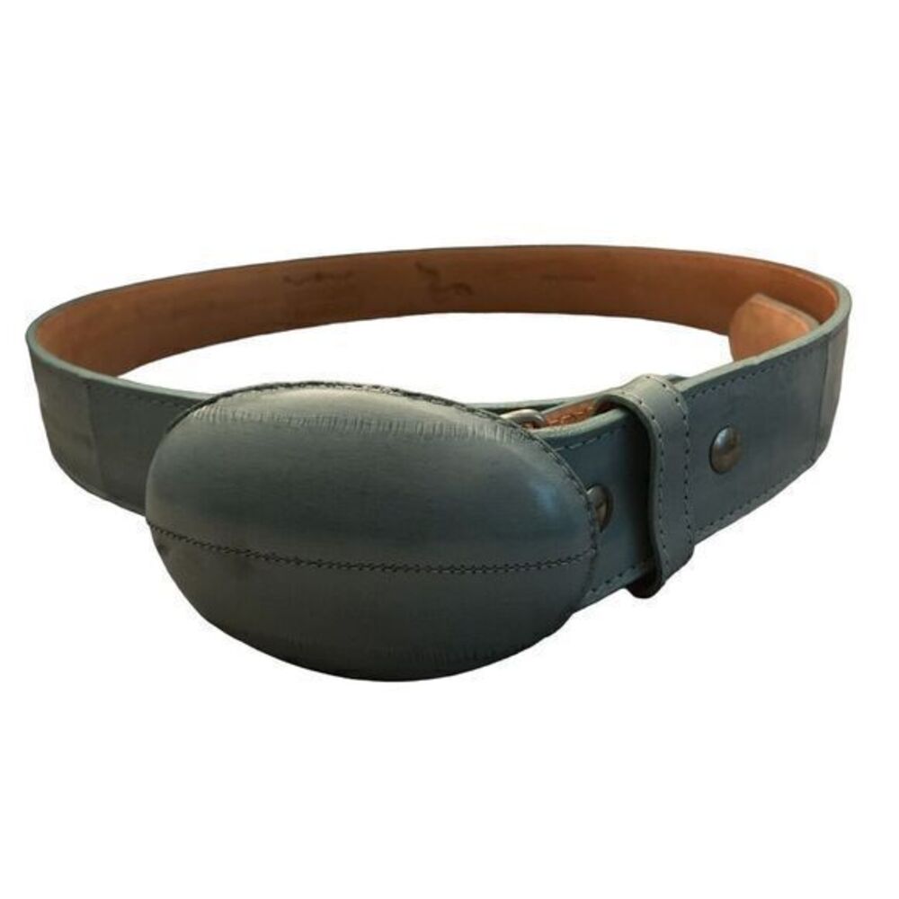 Genuine Blue Eel Leather Oval Buckle Men's Belt